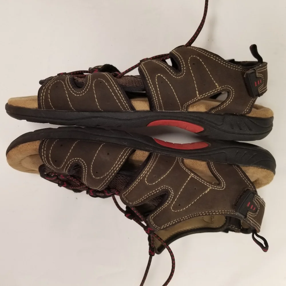St Johns Bay Sandals Mens Sz 10 Cartop Brown Open Toe Memory Foam